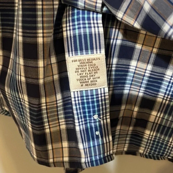 Peter Millar| long sleeve button down plaid shirt in blue, tan and white mens M - Picture 5 of 8